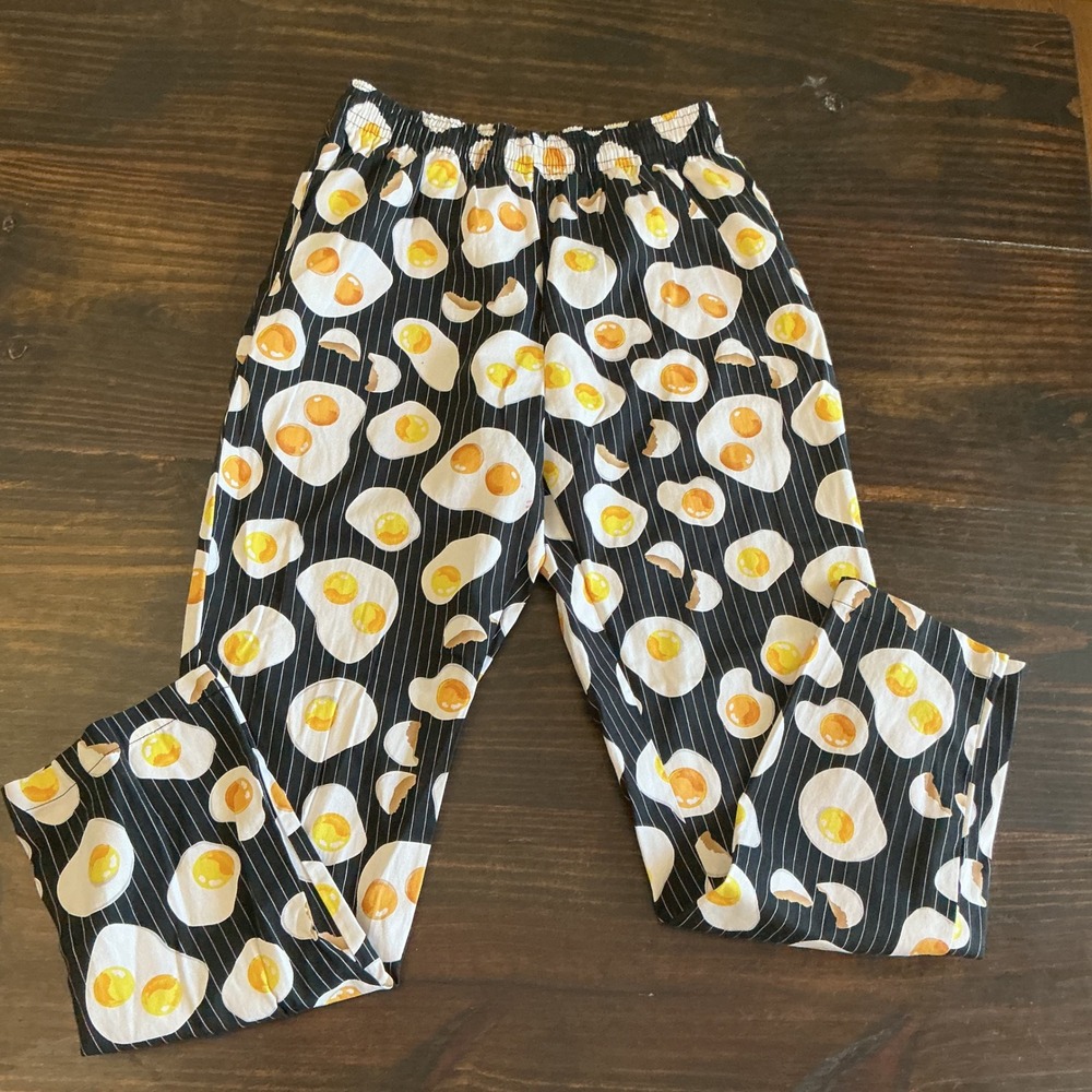 UA Chef Mens Fried Egg Print Pinstripe Cotton Kitchen Pants Black Medium Eggs